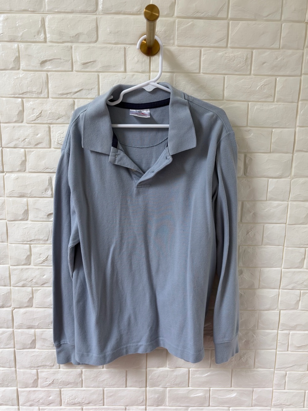 Long-Sleeve Polo Shirt in Light Blue - Classic Casual